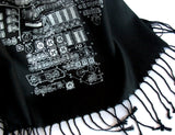  White ink on black pashmina.