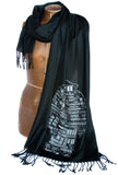  White ink on black pashmina.