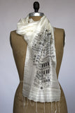  Black ink on cream silk scarf.