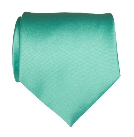 Aqua Blue Necktie. Blue-Green Solid Color Satin Finish Tie, No Print