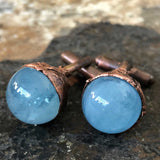 Aquamarine Sphere Cufflinks, Electroformed copper gemstone cuff links