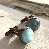 Aquamarine Sphere Cufflinks, Electroformed copper gemstone cuff links