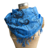 Aquarius & Capricorn Scarf, Navy on Cornflower Linen-Weave Pashmina, by Cyberoptix