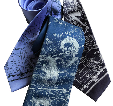 Aquarius Necktie, Zodiac Constellation Print Tie