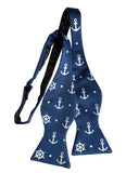 Blue Anchor Print Bow Tie. Nautical Self Tie Bowtie, by Cyberoptix
