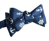 Blue Anchor & Ship's Wheel Print Bow Tie. Nautical Print Bowtie, by Cyberoptix