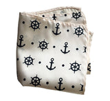 Cream and navy Anchor Print pocket square, by Cyberoptix. 