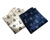 Anchor Print pocket square, by Cyberoptix. French blue and cream.