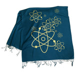 Atomic pashmina scarf, gold on teal blue