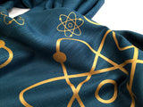 Atomic print scarf, gold on teal blue