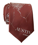 Austin City Map Necktie, Ivory Cream on Cinnamon Tie, by Cyberoptix