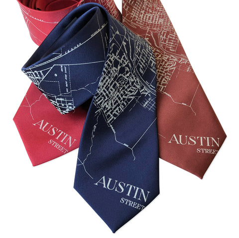 Austin Texas Map Necktie, Texan City Print Tie