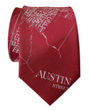 Austin City Map Necktie, Ivory Cream on Rust Tie, by Cyberoptix
