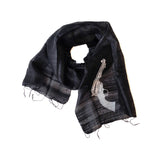 Silver ink on black silk scarf.