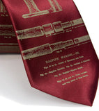 Bagpipes Necktie. Antique brass on burgundy