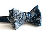 Peacock blue bandana print bow tie