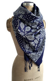 navy blue bandanna print pashmina scarf