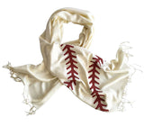 Baseball Stitching Printed Scarf. Silkscreened pashmina, cream. By Cyberoptix