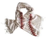 Baseball Stitching Scarf. Silkscreened pashmina, platinum. By Cyberoptix