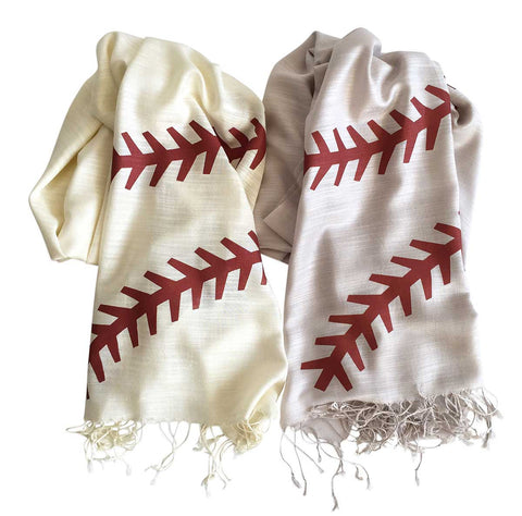 Baseball Stitching Scarf. Silkscreened Linen weave pashmina