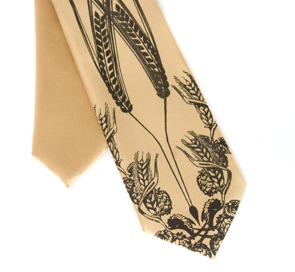 Beer Ascot. Hops & Wheat Print Cravat Tie