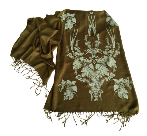 Beer Scarf. Hops & Wheat linen weave pashmina