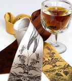 Hops and Wheat neckties. Espresso ink on med. brown, cream, mustard