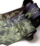 Beer lover necktie: Apple-lime ink on dark brown, charcoal, olive.