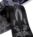 Craft Beer Necktie. Dove gray print on black, charcoal, navy.