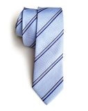 Cyberoptix Blue diagonal striped linen + silk blend woven necktie.