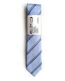 Blue diagonal striped linen + silk blend woven necktie.