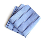 Blue diagonal striped linen + silk blend woven pocket square.