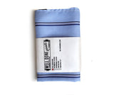 Blue diagonal striped linen + silk blend woven pocket square.