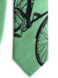 Green Linen Bike Print Tie, by Cyberoptix