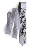Silver Bicycle Print Linen Necktie. Triple Cruiser Bike Tie, by Cyberoptix