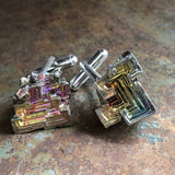 Bismuth Cufflinks, raw stone geometric crystal cuff links