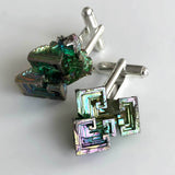 Bismuth Cufflinks, raw stone geometric crystal cuff links. Cyberoptix