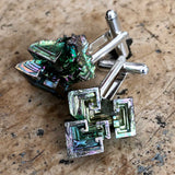 Bismuth Cufflinks, raw stone geometric crystal cuff links