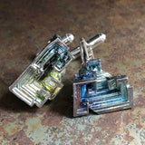 Bismuth Cufflinks, rainbow, oilslick raw stone geometric crystal cuff links