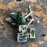 Bismuth Cufflinks, raw stone geometric crystal cuff links