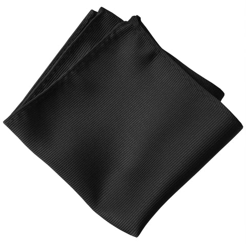 Black Pocket Square. Solid Color Fine-Stripe, No Print