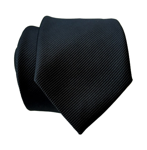 Black Necktie. Solid Color Fine-Stripe Tie, No Print