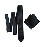 black solid color necktie & pocket square, by Cyberoptix. Fine woven stripe texture