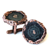 Smoky Solar Quartz Stalactite Slice Cufflinks, electroformed copper