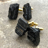Black Tourmaline Cufflinks, rugged raw stone cuff links