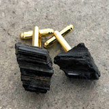 Black Tourmaline Cufflinks, rugged raw stone cuff links