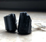 Black Tourmaline Cufflinks, rugged raw stone cuff links - silver hardware