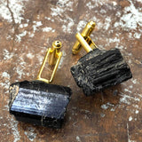 Black Tourmaline Cufflinks, rugged raw stone cuff links