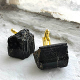 Black Tourmaline Cufflinks, rugged raw stone cuff links