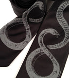 Snake necktie: dove grey ink on black